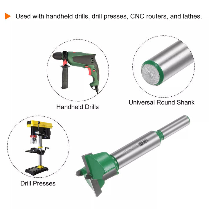 Green Forstner Drill Bit 30mm (1-1/6") Tungsten Carbide Wood Forstner Bit Opener Cutter for Hinge Hole Drilling Woodworking - OneBag