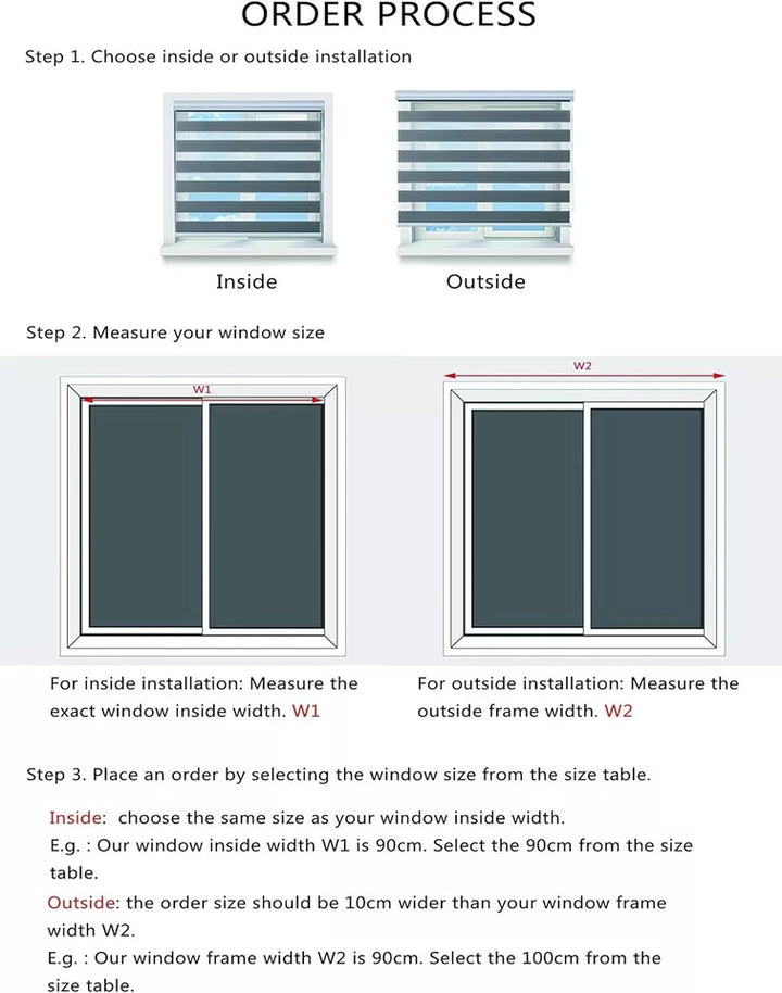 Zebra Roller Blinds Dual Layer Roller Shades Light Filtering Day and Night Blinds, Height 150cm - OneBag