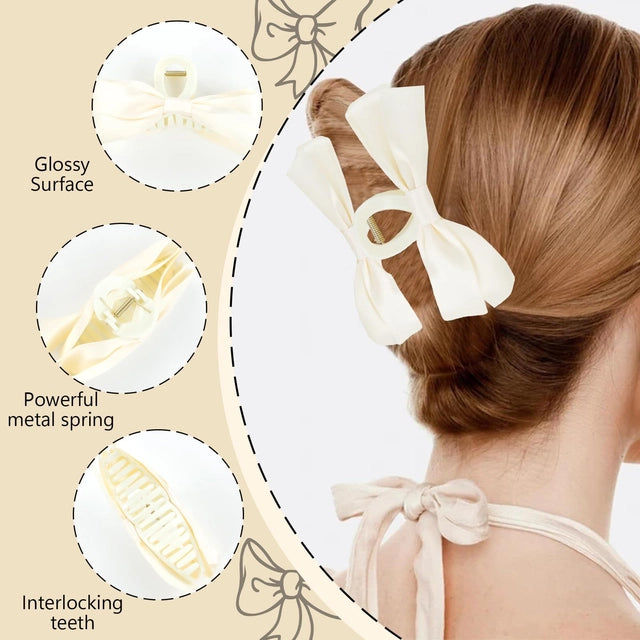 WATUNID 4 Pcs Black & White  Bow Hair Claw Clips for Women Girls, Large Bow-knot Hair Claw Clip Barrettes Barrette for Thick & Thin Hair, Nonslip Claws Clamps Hair Clip - OneBag
