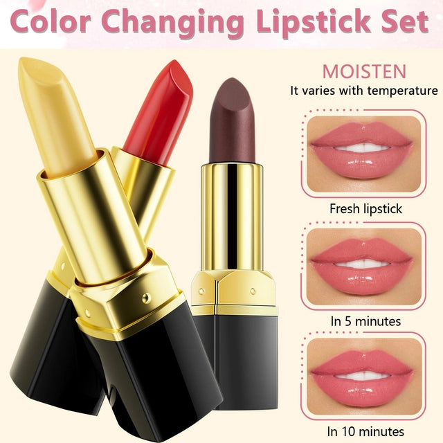 Incisite 3 Pcs Lip Balm Lipstick,Color Changing Lipstick,Lip Stain Long Lasting Waterproof,Long Lasting Nutritious Lip Balm Lips Moisturizer Lipstick For Women(Black Rose,Carrot,Red Cherry) - OneBag