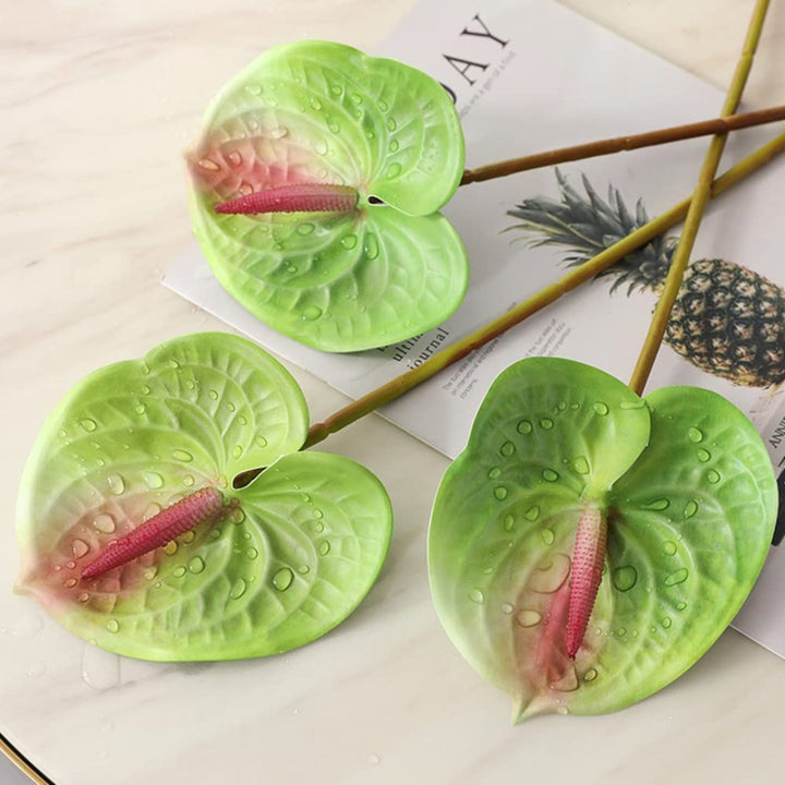 6 Pcs 27 Green Simulation Large Artificial Anthurium Lily Permanent Flowers - OneBag