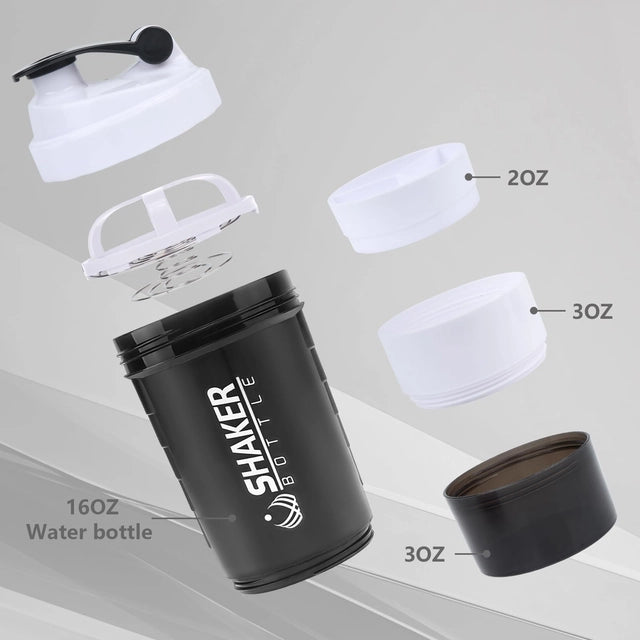 VIGIND Non Slip 3 Layer 16 oz Shake Cup with Pill Tray Storage, White Protein Shaker Bottle,Leak Proof Sports Water Bottle for Protein Mixer - OneBag