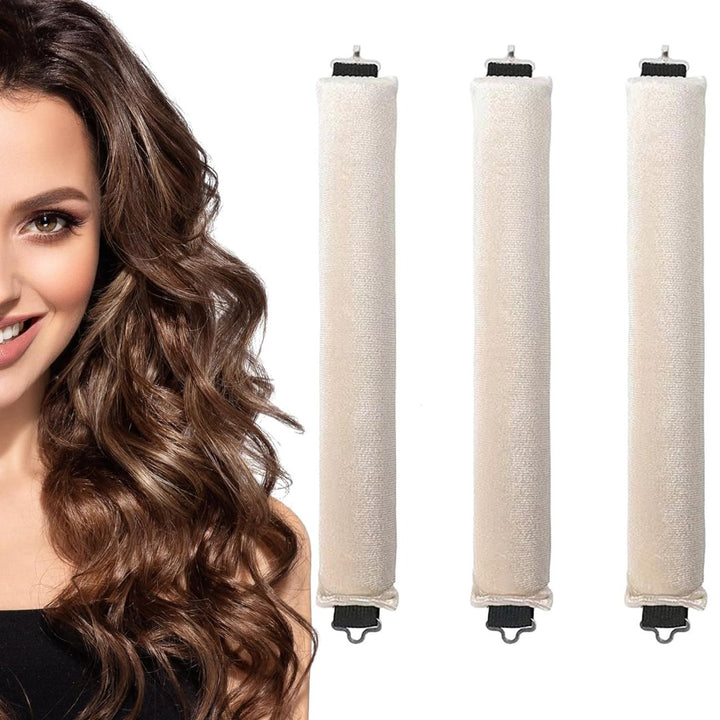3 Pcs Beige Sleep In Heatless Curlers, No Heat Curler Roller for Long Medium Hair Overnight Heatless Curls - OneBag