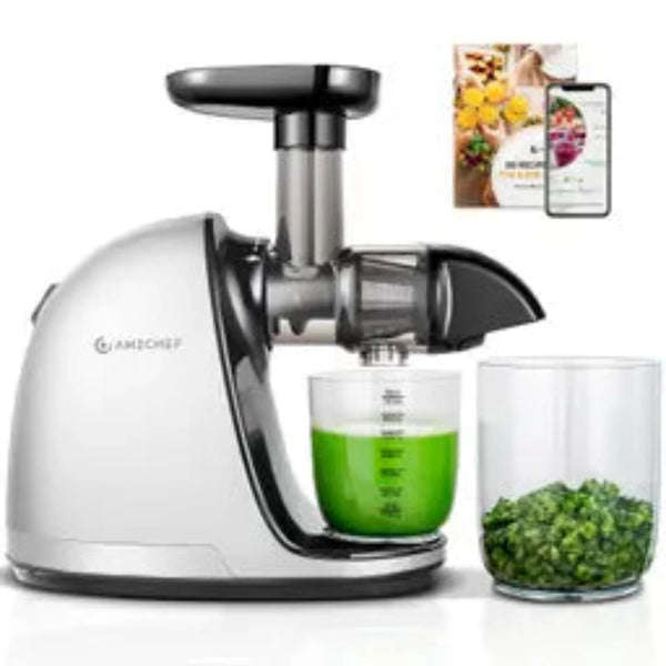 AMZCHEF White Juicer Machines, Cold Press Slow Juicer, Masticating Juicer whole Fruit and Vegetable- 309